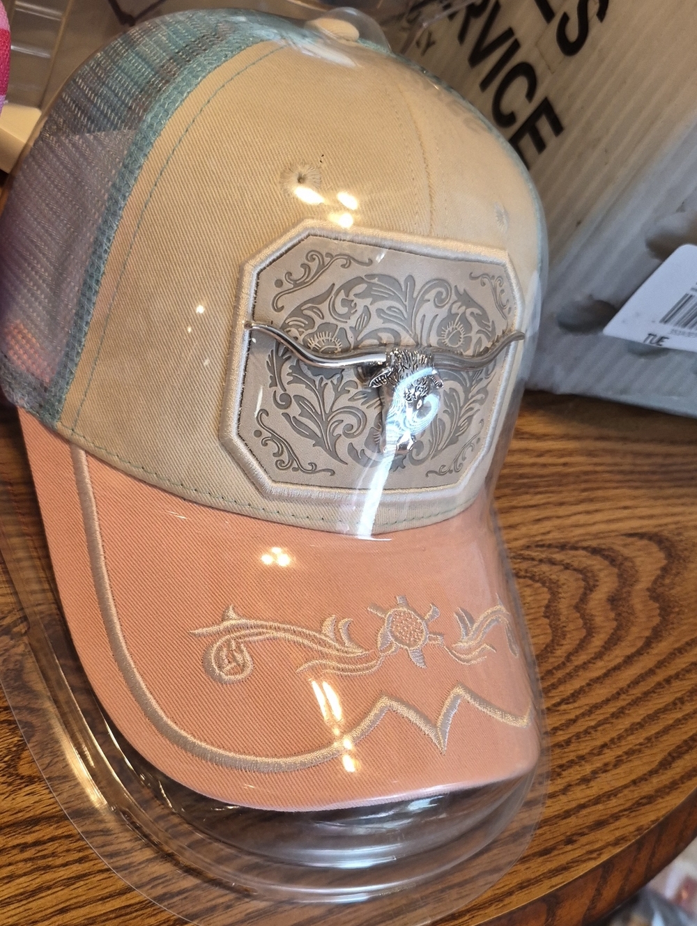 Peach and Cream Embroidered Western-Style Cap - Nwt